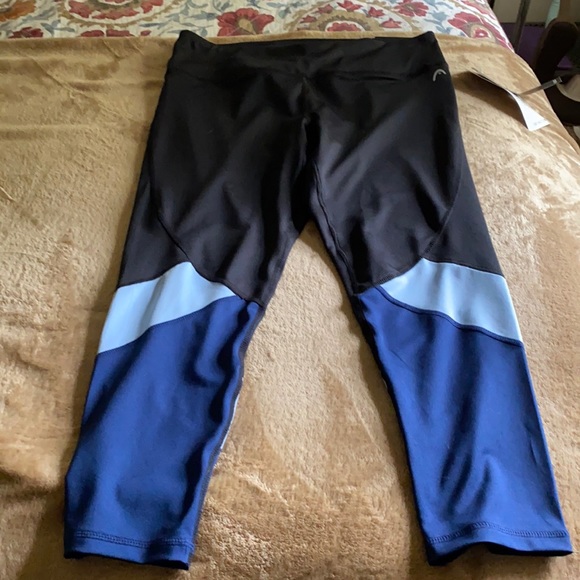 NWT, Head Black & Blue Tight Capri Fit Athletic Leggings - Picture 1 of 2